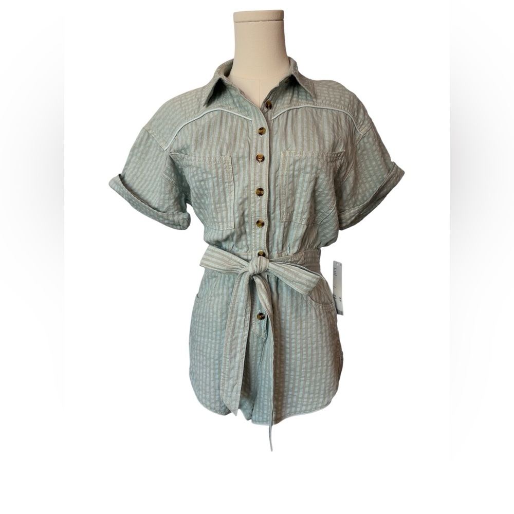 🆕 💙 NWT URBAN OUTFITTERS BDG Light Blue Devon Linen Romper | Women’s Size Small - Picture 10 of 13